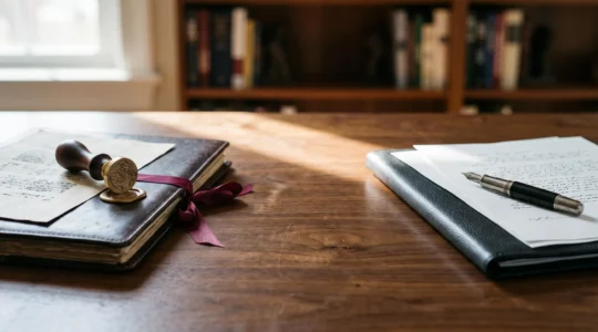 Deux mains professionnelles échangeant un document scellé sur un bureau en bois, symbolisant le choix entre deux expertises juridiques complémentaires