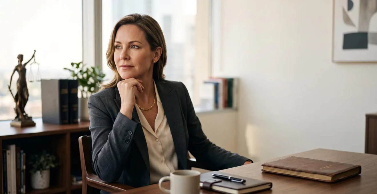 Un dirigeant d'entreprise reflechissant a ses obligations legales dans un bureau elegant, symbole de la personne morale
